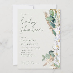 Rustikale Salbei-Pampasgras-Boho-Floral-Baby-Party Einladung