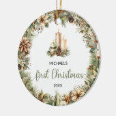 Rustikale Salbei- und beige Weihnachtskerzen Keramik Ornament (Links)