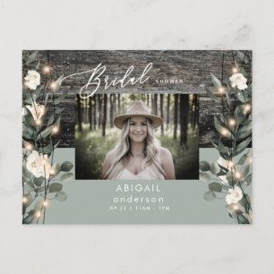 Rustikale Salbeiblätter-Lichter & weiße Blüten  Einladungspostkarte