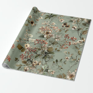 Rustikale Salbeigrüne Botanische Kräftige Vintage- Geschenkpapier