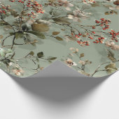 Rustikale Salbeigrüne Botanische Kräftige Vintage- Geschenkpapier (Ecke)