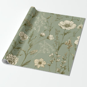 Rustikale Salbeigrüne Botanische Kräftige Vintage- Geschenkpapier