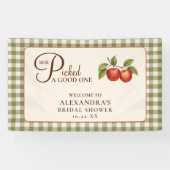 Rustikale Salbeigrüne Gingham-Apfel-Brautparty Banner (Horizontal)