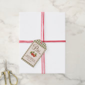 Rustikale Salbeigrüne Gingham-Apfel-Brautparty Geschenkanhänger (Mit Garn)