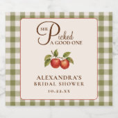 Rustikale Salbeigrüne Gingham-Apfel-Brautparty Schaumweinetikett (Einzelnes Label)