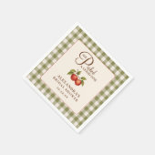 Rustikale Salbeigrüne Gingham-Apfel-Brautparty Serviette (Ecke)