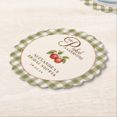 Rustikale Salbeigrüne Gingham-Apfel-Brautparty Untersetzer (angewinkelt)