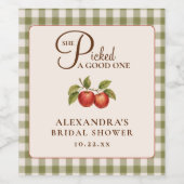 Rustikale Salbeigrüne Gingham-Apfel-Brautparty Weinetikett (Einzelnes Label)