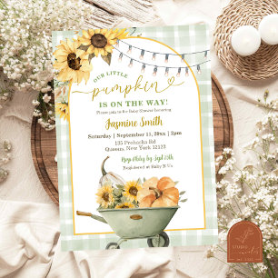 Rustikale Salbeigrüne Kürbis Sonnenblume Babyparty Einladung