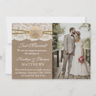 Rustikale Sand Dollar Beach Hochzeitssommage Foto Ankündigung