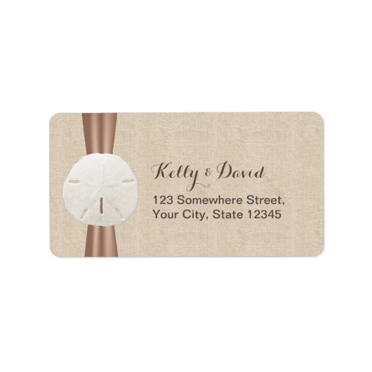 Rustikale Sand-Dollar-Burlap-Rücksendeadressen-Auf Adressaufkleber (Vorne)