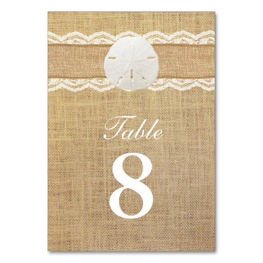 Rustikale Sand Dollar Lace & Burlap-Tischnummern Tischnummer (Vorderseite)