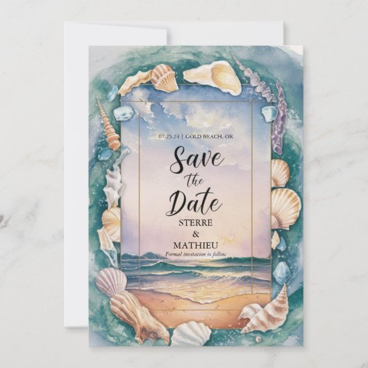 Rustikale Sandstrandhochzeit Save The Date (Vorderseite)