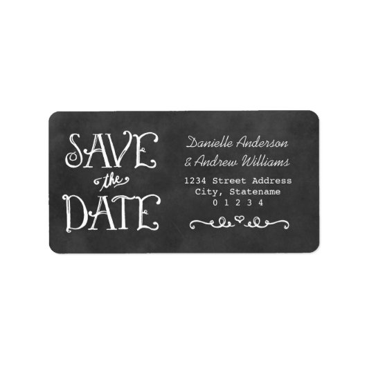 Rustikale Save the Date Chalkboard-Rücksendeadress Adressaufkleber (Vorne)