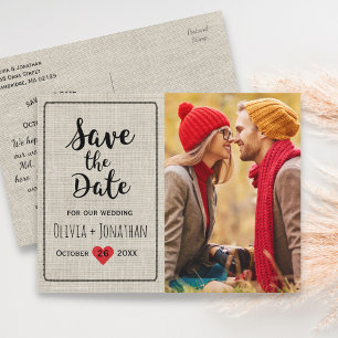 Rustikale Save the Date Charmantes Vintage-Herz Ankündigungspostkarte