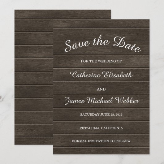 Rustikale Save the Date-Einladung, Holz-Hintergrun Date (Vorne/Hinten)