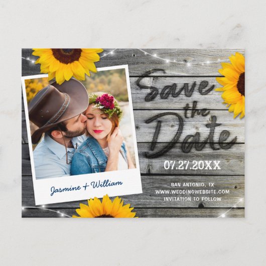 Rustikale Save the Date Einladungen | Sonnenblumen (Vorderseite)