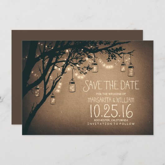 Rustikale Save the Date & Fireflies Mason Jars (Vorne/Hinten)