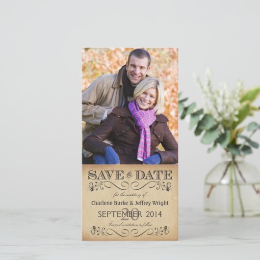 Rustikale Save the Date Hochzeiten Fotokarten (Stehend Vorderseite)