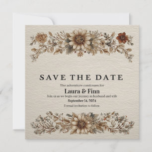 Rustikale "Save the Date"-Karte mit Federn und Blu Einladung