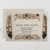Rustikale "Save the Date" Karte mit Federn und Flo (Vorne/Hinten)