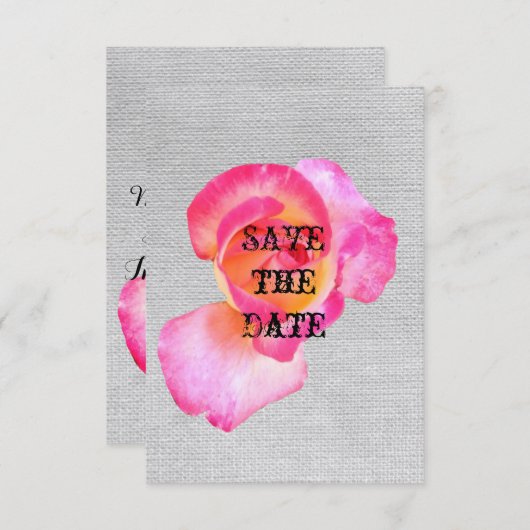 Rustikale Save the Date Karte, rosa Rose (Vorne/Hinten)