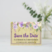 Rustikale Save the Date Lila Ankündigung Postkarte (Stehend Vorderseite)