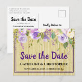 Rustikale Save the Date Lila Ankündigung Postkarte (Vorne/Hinten)