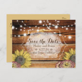 Rustikale Save the Date Postkarte mit Sonnenblumen (Vorne/Hinten)