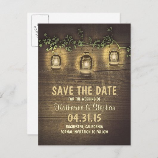 Rustikale Save the Date Postkarten (Vorne/Hinten)