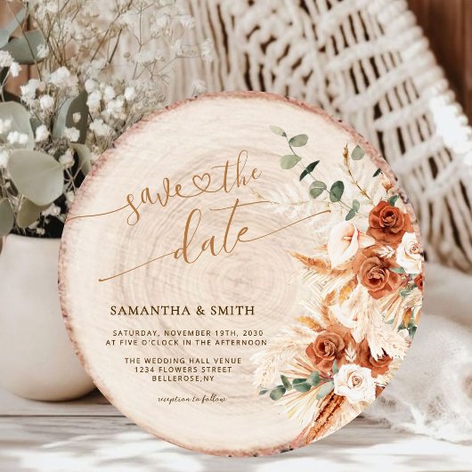 Rustikale, Save the Date runde Holzschliffkarte Einladung