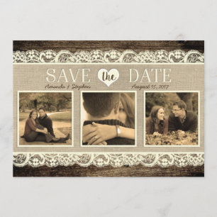 Rustikale Save the Date Scheunenholz Spitze und