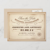 rustikale Save the Date Vintage Tickets Postkarten (Vorne/Hinten)