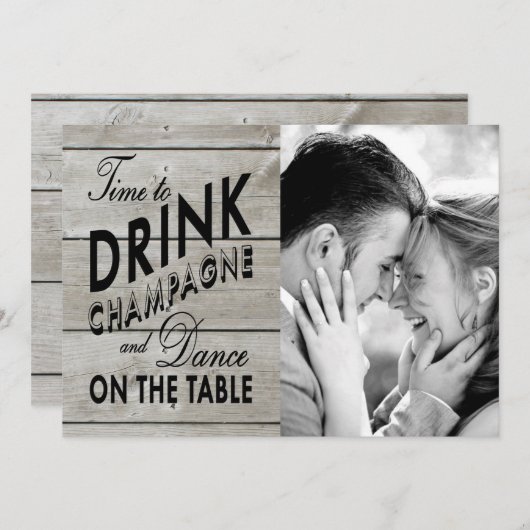 Rustikale Save the Date Zeit, Champagner zu trinke (Vorne/Hinten)