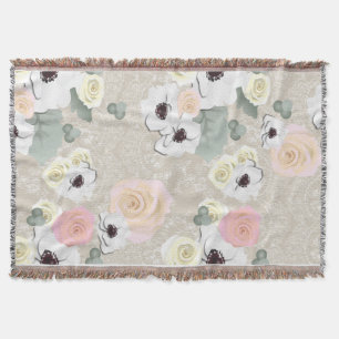 Rustikale schäbige Rosen-AnemoneblumenThrow Decke