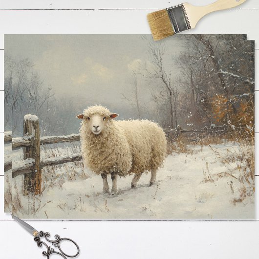 Rustikale Schaf Winterlandschaft Decoupage Seidenpapier