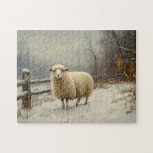 Rustikale Schafe Landschaftliche Winterlandschaft Puzzle