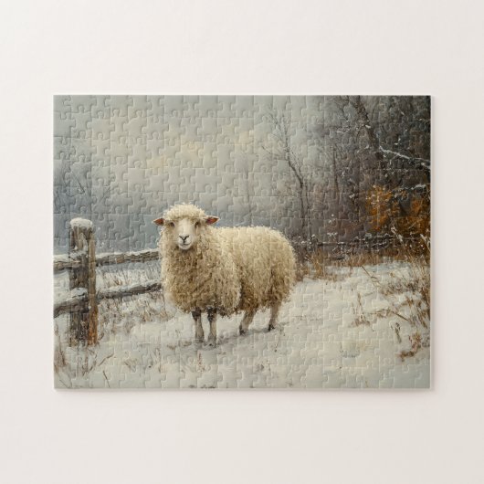 Rustikale Schafe Landschaftliche Winterlandschaft Puzzle (Horizontal)
