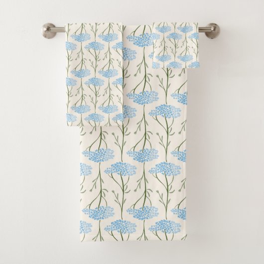 Rustikale Schafgarbe-Wildblume Botanical Himmelbla Badhandtuch Set (Insitu)