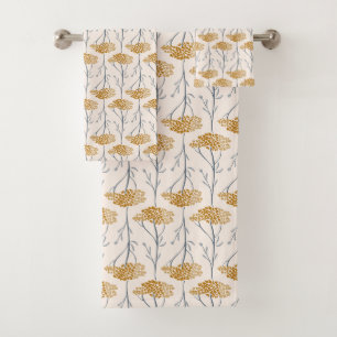 Rustikale Schafgarbe-Wildblume Botanical Ocker Badhandtuch Set