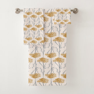Rustikale Schafgarbe-Wildblume Botanical Ocker Badhandtuch Set