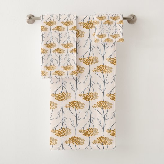 Rustikale Schafgarbe-Wildblume Botanical Ocker Badhandtuch Set (Insitu)