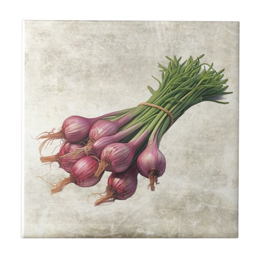 Rustikale Schalotten Cottage Keramik Fliese (Vorderseite)