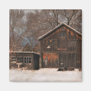 Rustikale Scheune & Cottage Vintage-Schneeszene Magnet