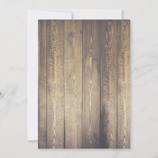 Rustikale Scheune hölzern u. weiße Wedding Einladung (Rückseite)