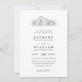 Rustikale Scheune Sage Green QR-Code Hochzeit Line Einladung (Vorderseite)