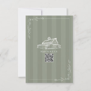Rustikale Scheune Sage Green QR-Code Hochzeit Stre RSVP Karte