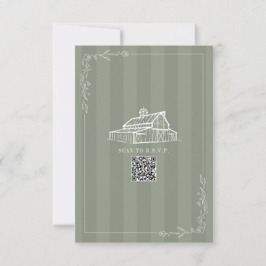 Rustikale Scheune Sage Green QR-Code Hochzeit Stre RSVP Karte (Vorderseite)