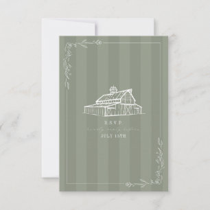 Rustikale Scheune Sage Grün Streifen Hochzeit RSVP Karte