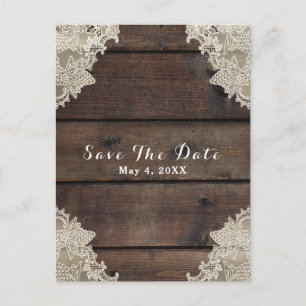 Rustikale Scheunen-Hochzeit mit Holz und Spitze - Ankündigungspostkarte